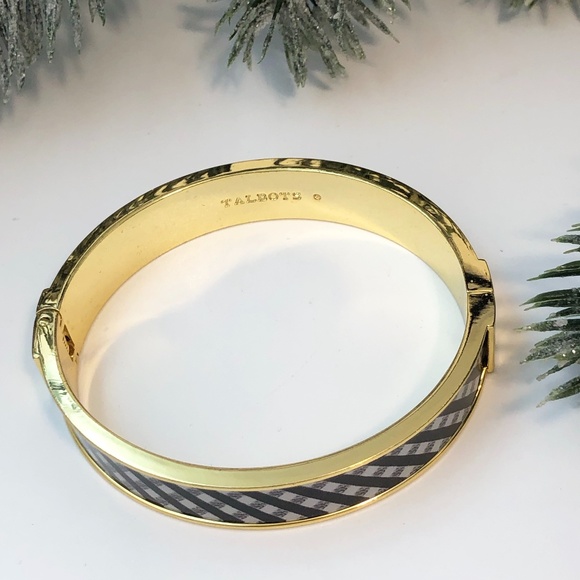 Vintage Talbots Plaid Oval Shaped Clamper Bracelet Gold/Black/White - Picture 2 of 7